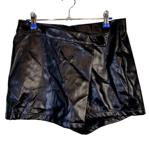 Haute Monde Faux Leather Skorts Women Medium Black Mini Skirt Shorts New 8 10 M - Picture 1 of 14